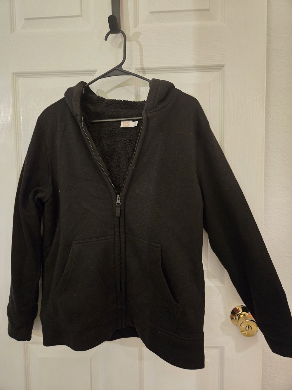 wonder nation Black Sherpa-Lined Zip Hoodie Jacket